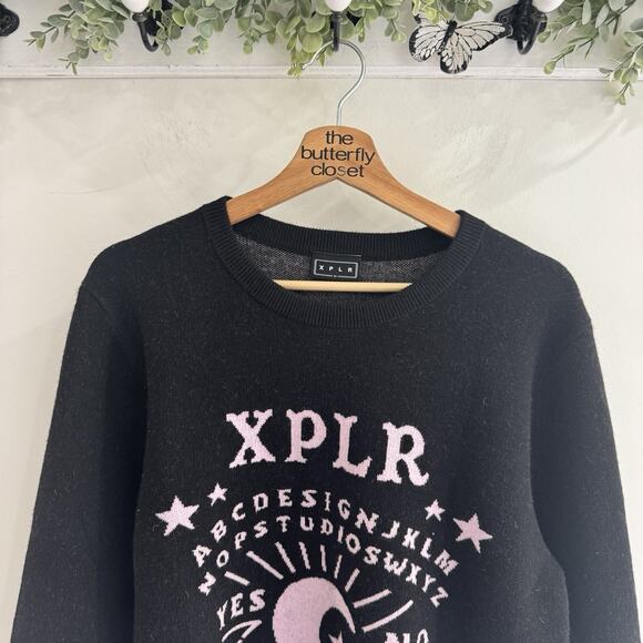 XPLR Ouija Print Black Sweater Medium M9025 - Picture 2 of 4